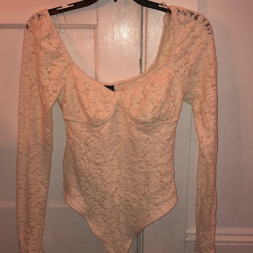 White lace body suit